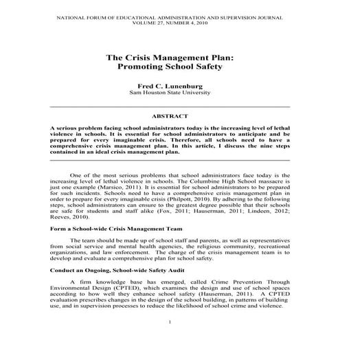 Lunenburg, fred c the crisis management plan nfeasj v27 n4 2010