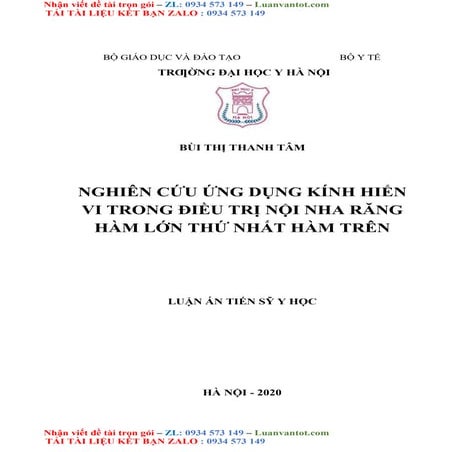 Luận Án Tiến Sỹ Y Học Nghiên Cứu Ứng Dụng Kính Hiển Vi Trong Điều Trị Nội Nha...