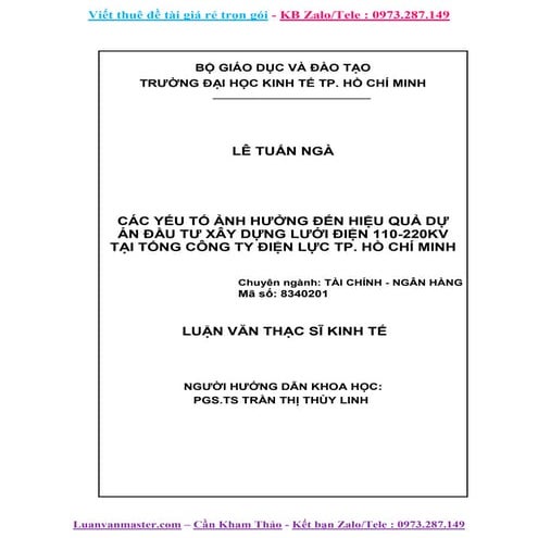 Luận Văn Các Yếu Tố Ảnh Hưởng Đến Hiệu Quả Dự Án Đầu Tư Xây Dựng Lưới Điện.doc