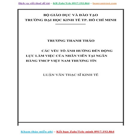 Luận Văn Các Yếu Tố Ảnh Hưởng Đến Động Lực Làm Việc Tại Ngân Hàng.doc