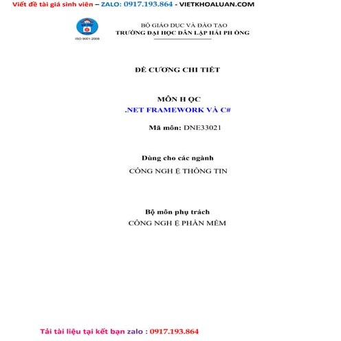 Luận Văn  Đề Cương Công Nghệ Thông Tin .Net Framework Và C#.doc