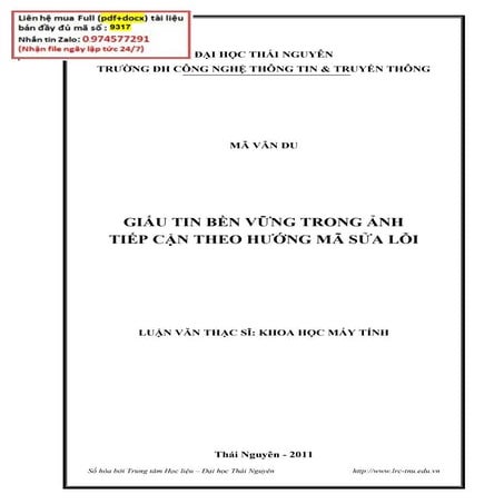 Giấu Tin Bền Vững Trong Ảnh: Tiếp Cận Mã Sửa Lỗi Hamming | PDF