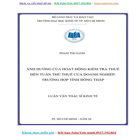 Luận Văn Hoạt Động Kiểm Tra Thuế Đến Tuân Thủ Thuế Của Doanh Nghiệp.doc