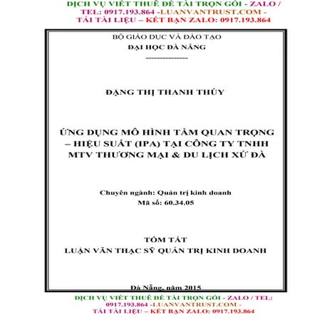 Luận Văn Ứng Dụng Mô Hình Tầm Quan Trọng – Hiệu Suất (Ipa) Tại Công Ty ...