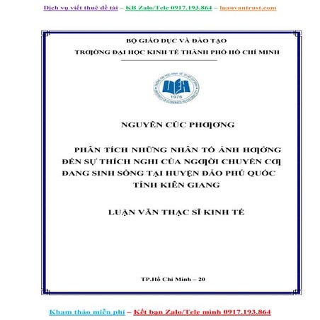 Luận Văn Những Nhân Tố Ảnh Hưởng Đến Sự Thích Nghi Của Người Chuyển Cư.doc