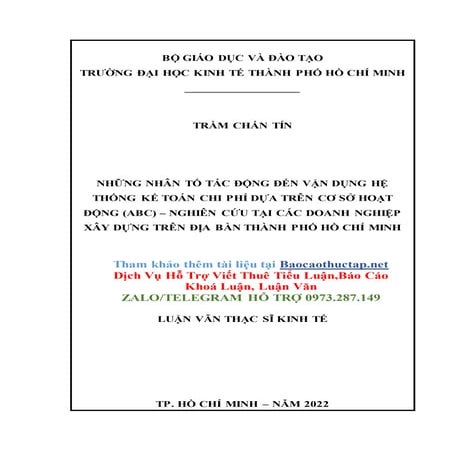 Luận Văn Những Nhân Tố Tác Động Đến Vận Dụng Hệ Thống Kế Toán Chi Phí Dựa Trê...