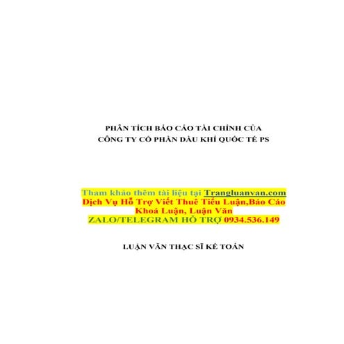 Luận Văn Phân Tích Báo Cáo Tài Chính Của Công Ty Cổ Phần Dầu Khí Quốc Tế Ps