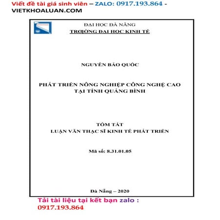 Luận Văn Phát triển nông nghiệp công nghệ cao tại tỉnh Quảng Bình.doc