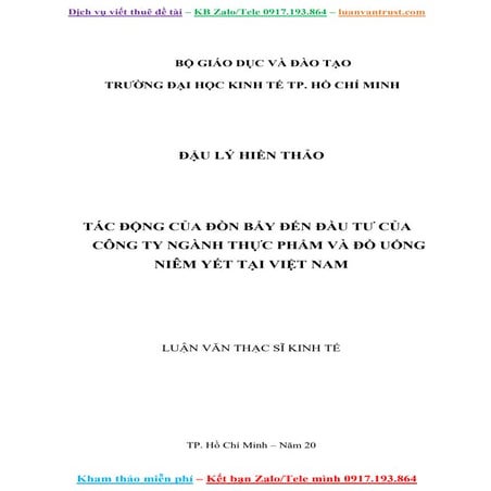 Luận Văn Tác Động Của Đòn Bẩy Đến Đầu Tư Của Công Ty Ngành Thực Phẩm.doc
