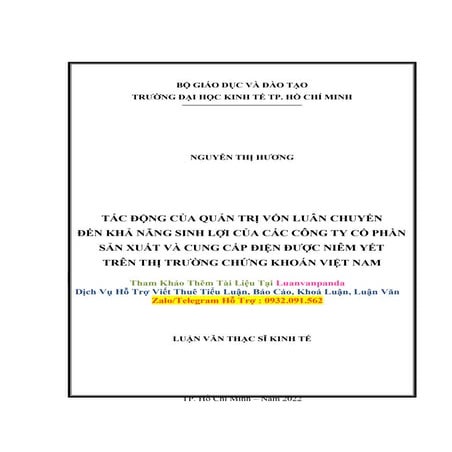 Luận Văn Tác Động Của Quản Trị Vốn Luân Chuyển Đến Khả Năng Sinh Lợi
