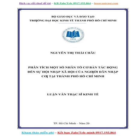 Luận Văn Tác Động Đến Sự Hội Nhập Xã Hội Của Người Dân Nhập Cư.doc