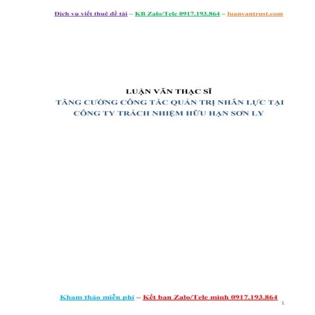 Luận Văn Thạc Sĩ Công Tác Quản Trị Nhân Lực Tại Công Ty Trách Nhiệm Hữu Hạn S...