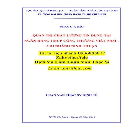Luận Văn Thạc Sĩ Quản Trị Chất Lượng Tín Dụng Tại Ngân Hàng