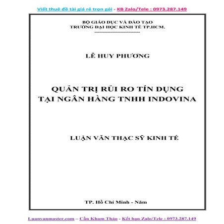 Luận văn thạc sĩ Quản trị rủi ro tín dụng tại Ngân hàng Indovina, 9 điểm.doc