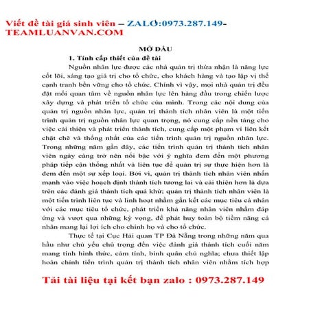 Luận Văn Thạc Sĩ  Quản trị thành tích nhân viên tại Cục Hải quan TP Đà Nẵng.doc