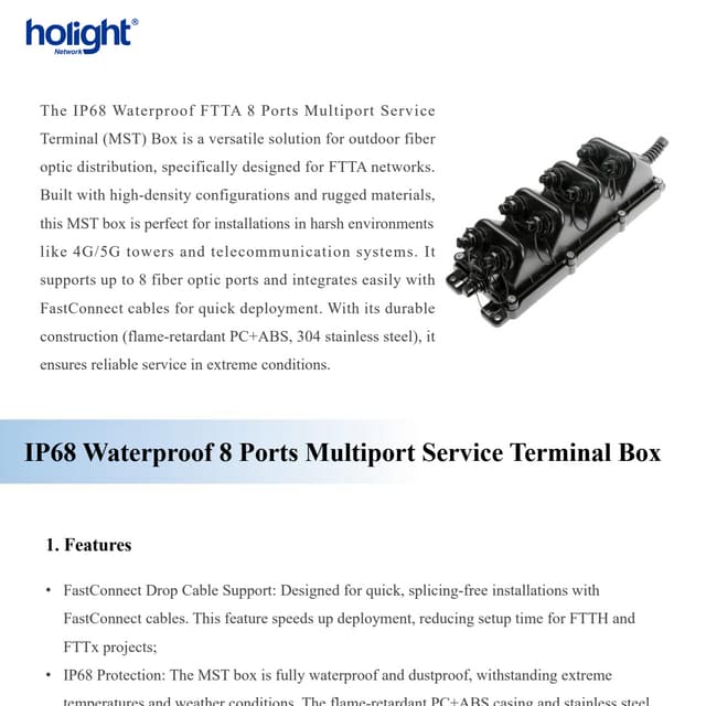 IP68 Waterproof FTTA 8 Ports Multiport Service Terminal (MST) Box ...