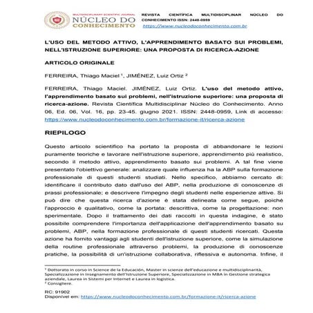 L'uso del metodo attivo, l'apprendimento basato sui problemi,