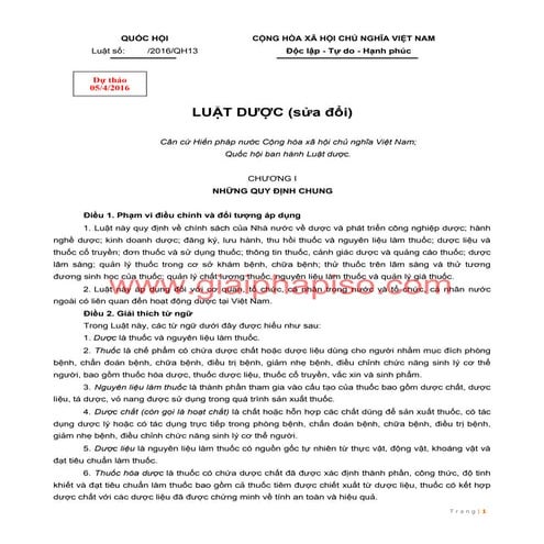 Luật Dược (bản dự thảo ngày 5/4) sửa đổi