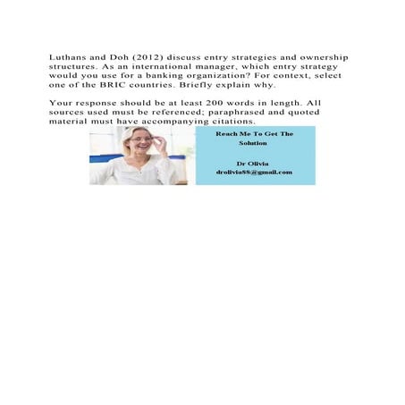 Luthans and Doh (2012) discuss entry strategies and ownership stru.docx