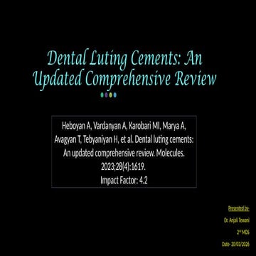 Comprehensive Review of Dental Luting Cements: Properties ...