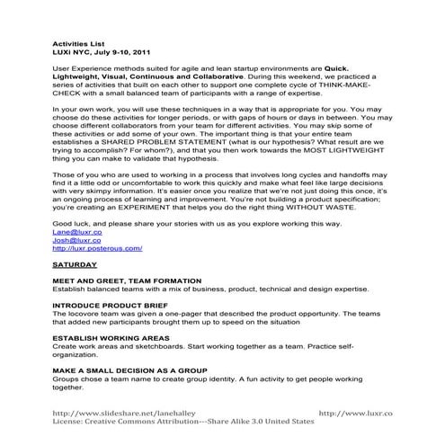 LUXi NYC Activities List