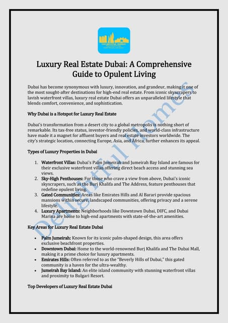 Luxury Real Estate Dubai: A Comprehensive Guide to Opulent Living