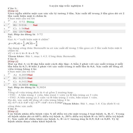 Đề thi trắc nghiệm Xác suất thống kê có lời giải