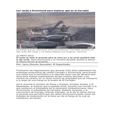 Luz verde a Drummond para explorar gas en el Cerrejón