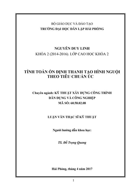 Đề tài: Tính toán ổn định thanh tạo hình nguội theo tiêu chuẩn Úc