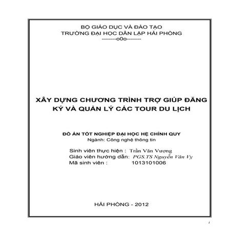 Đề tài: Chương trình trợ giúp đăng ký và quản lý tour du lịch, HOT