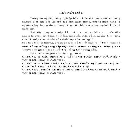 Đề tài: Tính toán hệ thống cung cấp điện cho tòa nhà 7 tầng, HOT