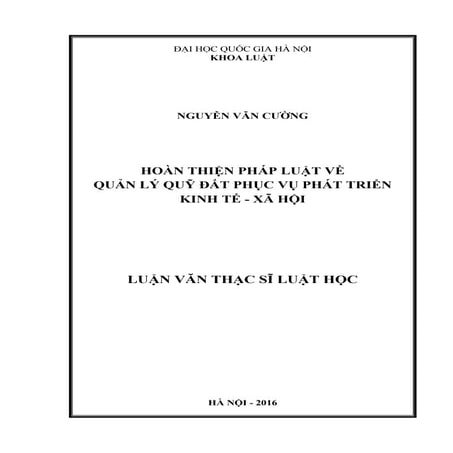 Luận văn: Pháp luật về quản lý quỹ đất để phát triển kinh tế, xã hội