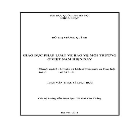Luận văn: Giáo dục pháp luật về bảo vệ môi trường hiện nay, HOT