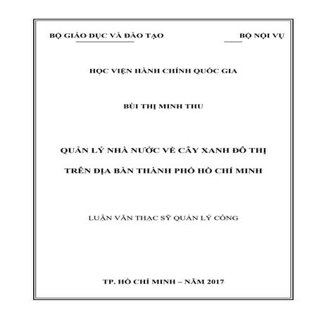 Luận văn: Quản lý nhà nước về cây xanh đô thị tại TPHCM, HOT