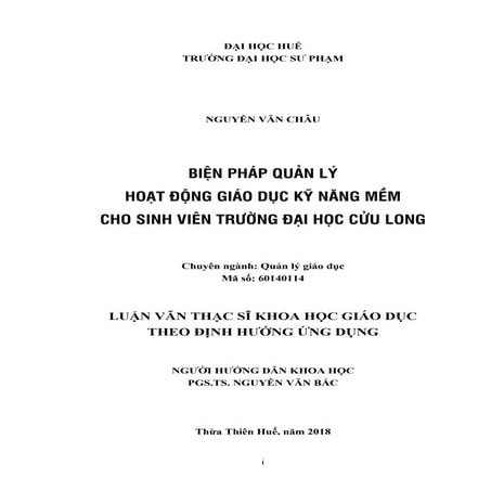 Luận văn: Quản lý giáo dục kỹ năng mềm cho sinh viên ĐH Cửu Long