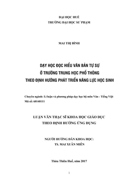 Luận văn: Dạy học đọc hiểu văn bản tự sự trường THPT theo định hướng phát tri...