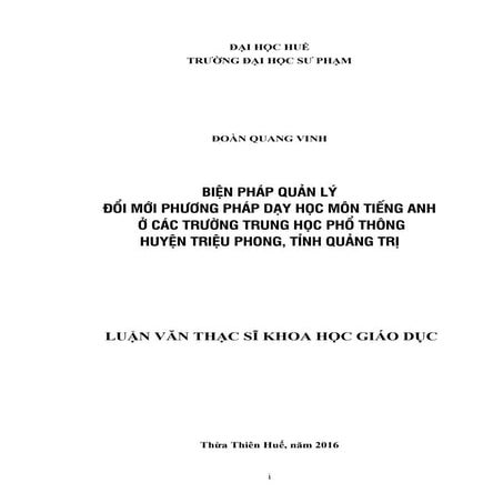 Luận văn: Biện pháp quản lý đổi mới phương pháp dạy học môn Tiếng Anh ở các t...