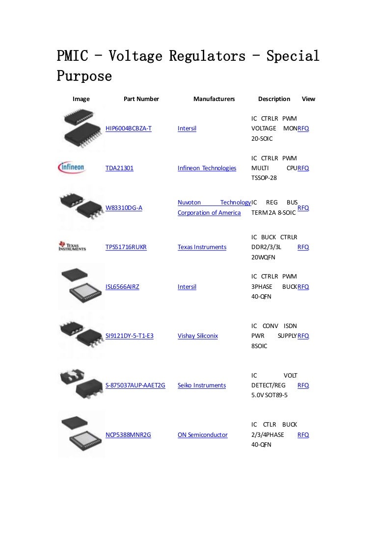 PMIC Voltage Regulators Special Purpose Integrated Circuits (ICs…