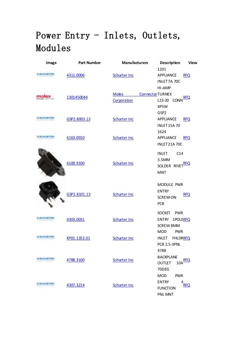 Power Entry Inlets, Outlets, Modules Connectors, Interconnects c…