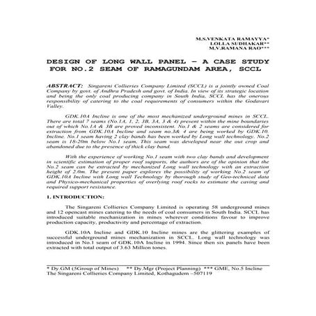 Design of Longwall for 2 seam of Ramagundam