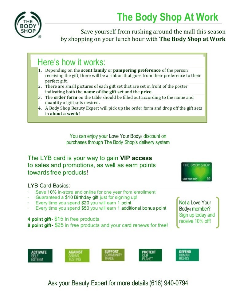 The Body Shop at Work Project Love Your Body Card