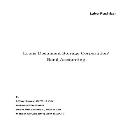 Lyons Document Storage Corporation: Bond Accounting