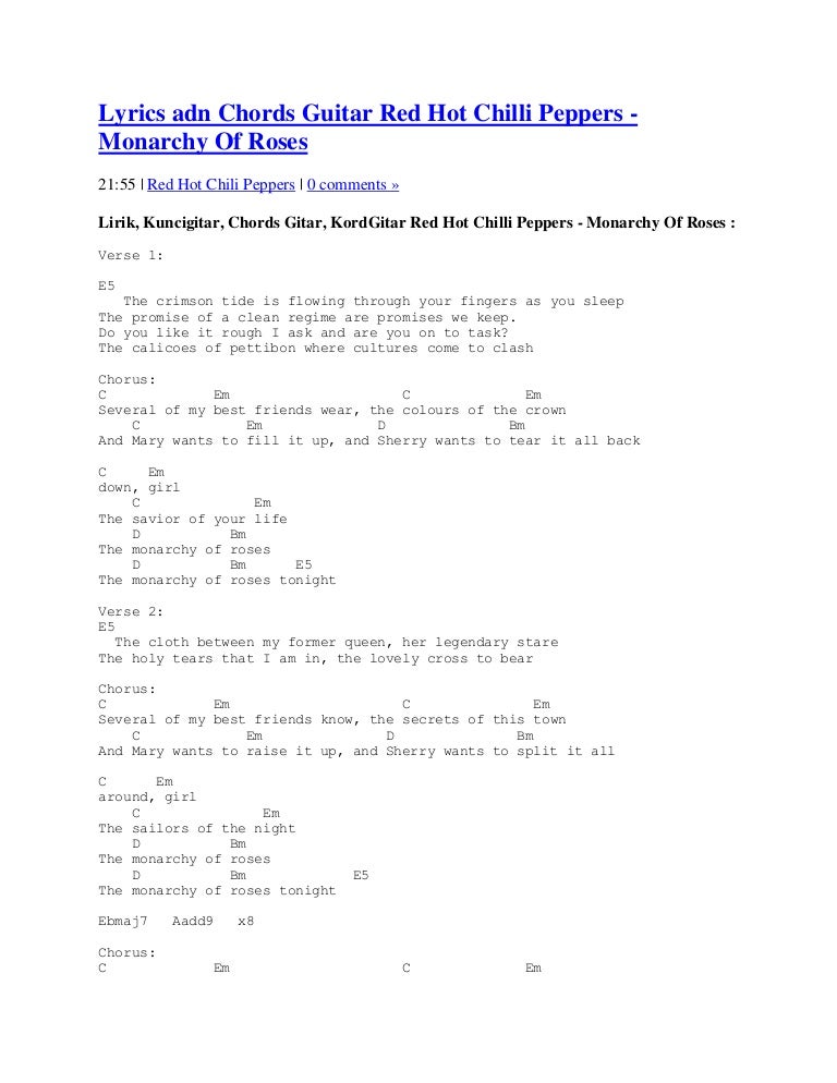 Lyrics Adn Chords Guitar Red Hot Chilli Peppers