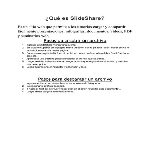 Instrucciones para descargar las presentaciones de slideshare | DOCX