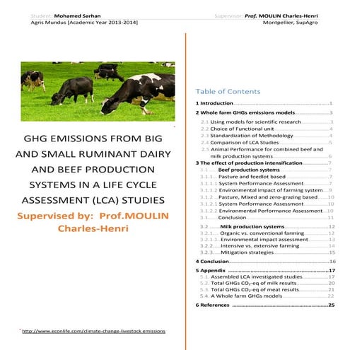 Life cycle assessment (LCA) of Dairy and beef cattles 