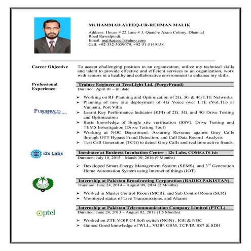 M. Ateeq Ur Rehman CV TE