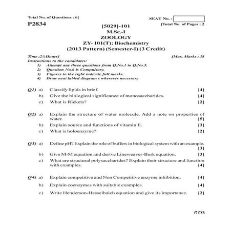 M.sc.part i (2013 pattern)  zoology oct 2016.old question paper