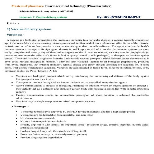 Vaccine delivery systems