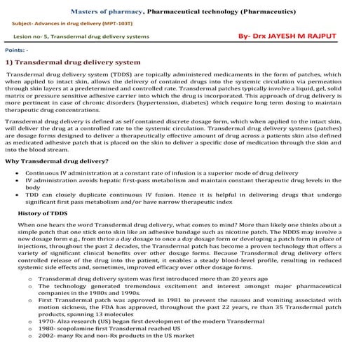 Transdermal drug delivery system