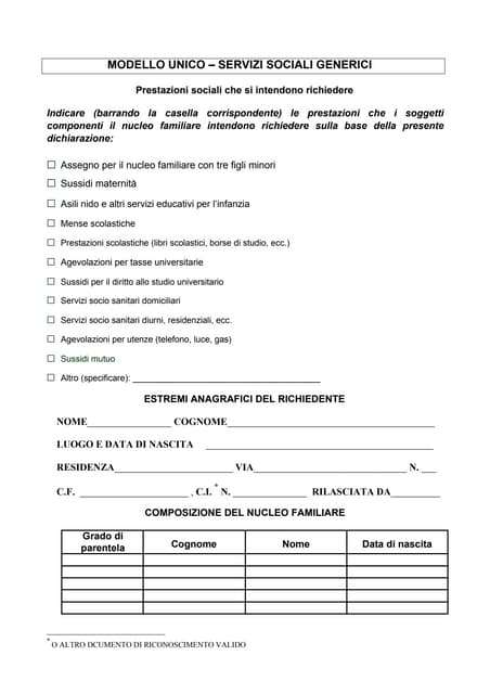 Modello unico di richiesta 2 | PDF